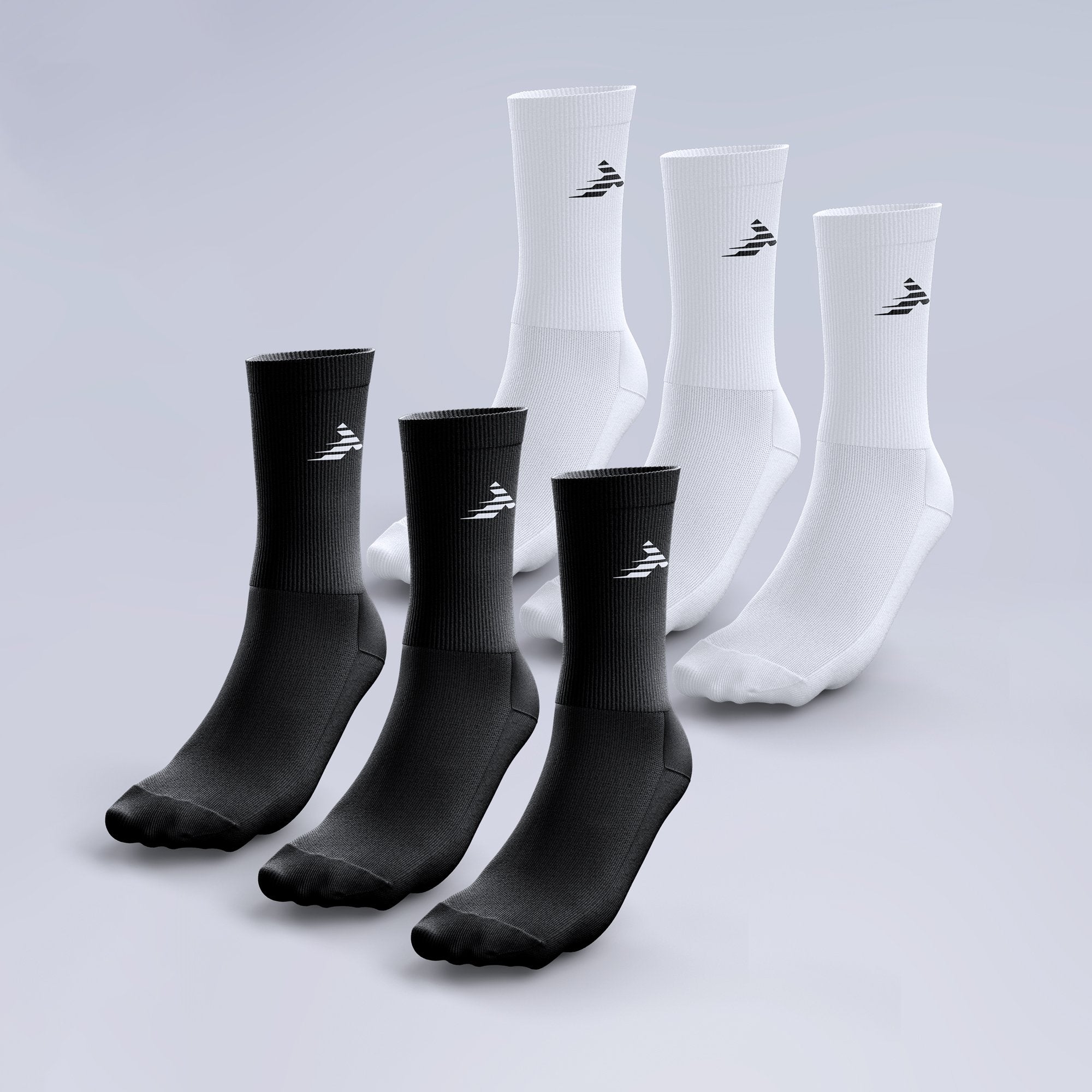 6 Pack Crew Socks Black & White