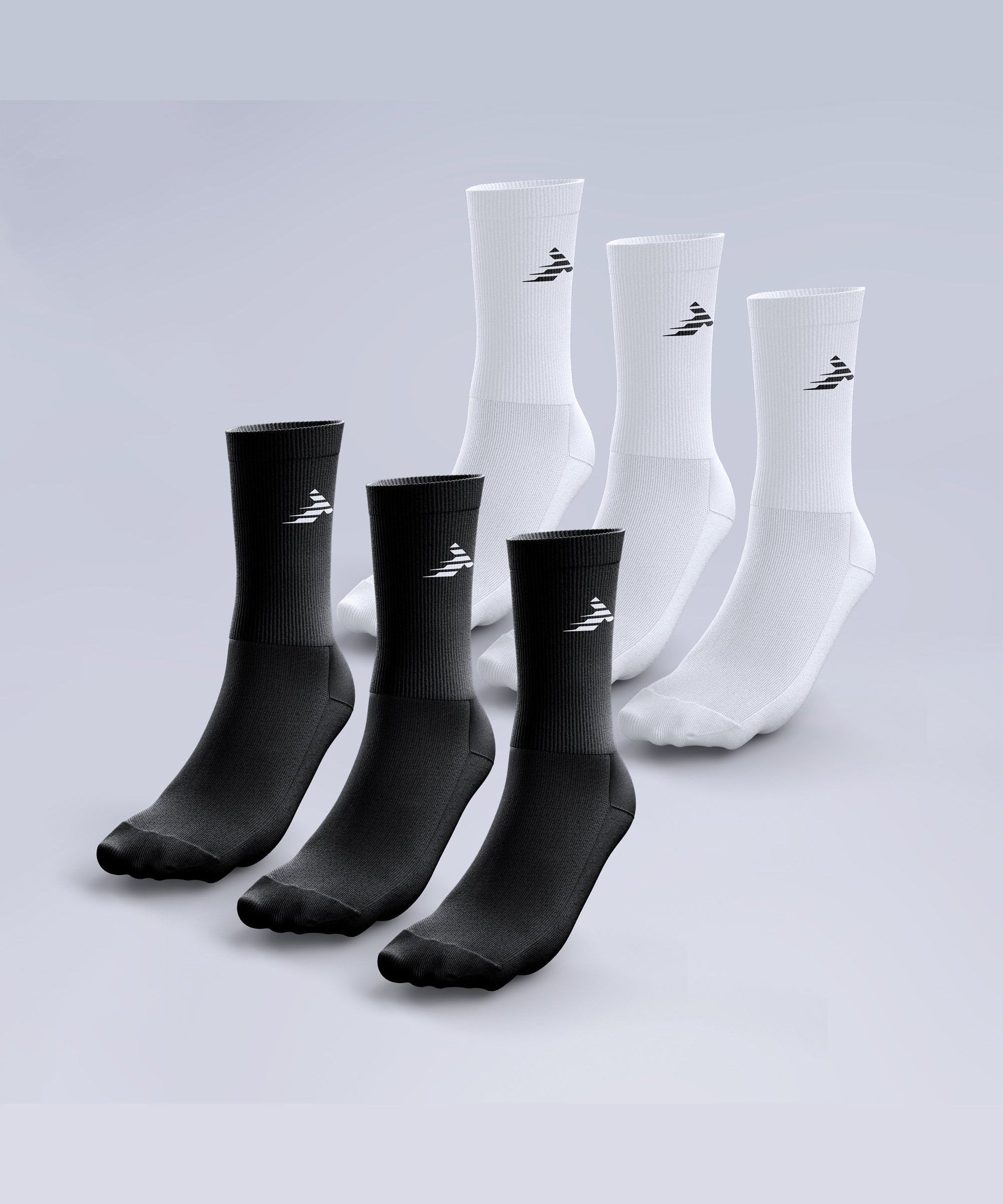 6 Pack Crew Socks Black & White
