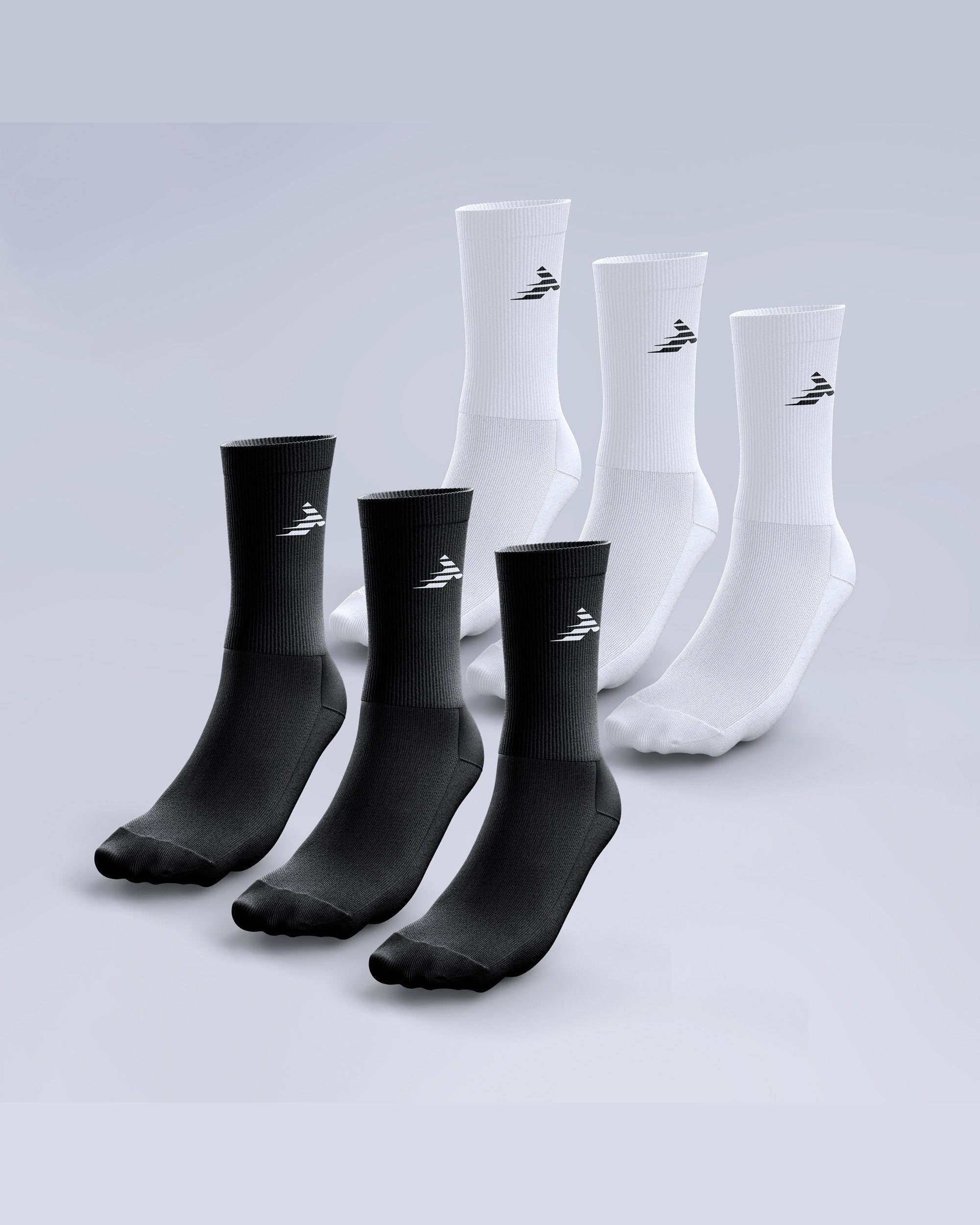 6 Pack Crew Socks Black & White